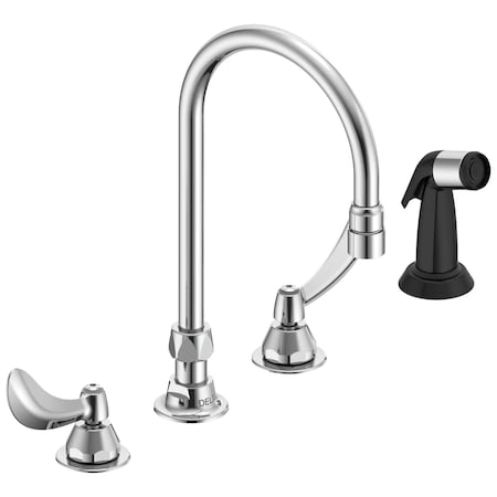 Delta Commercial 27C1 / 27C2 Two Handle 8 In Below Deck-Mount Faucet With Hose And Spray In Chrome 27C1934