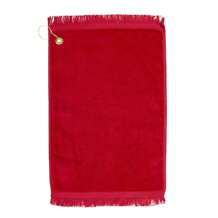 Towelsoft Premium Fringed Velour Golf Towel with Corner Hook &Grommet Placement-Red Golf-EV1407CL-RD