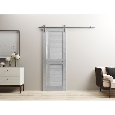 Sartodoors Sturdy Barn Door 30 x 84in, Light Grey Oak W/ Frosted Glass, SS 6.6FT Rail Hangers Heavy Set VEREGIO7288BD-S-OAK-3084