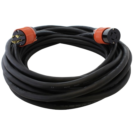 Ac Works SOOW Extension Cord, 12 AWG, 12/3, 1 Outlets, L15-20R, Black, Rubber, L15-20P, 75 ft L1520PR-075