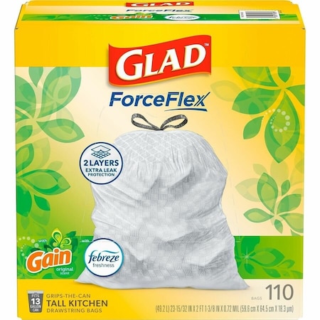 Glad 13 gal Trash Bags, 0.72 mil (18 Micron), White, 110 PK CLO79114