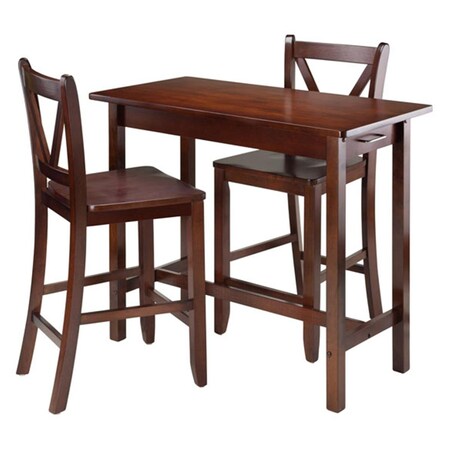 Doba-Bnt 33.27 x 39.37 x 19.69 in. Sally Breakfast Table Set with 2 V-Back Stool, Walnut - 3 Piece SA599317