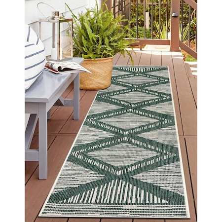 World Rug Gallery Contemporary Geometric Stripe Weather Resistant Reversible Indoor/Outdoor Rug 2 ft x 7 ft Green WR109GREEN2X7