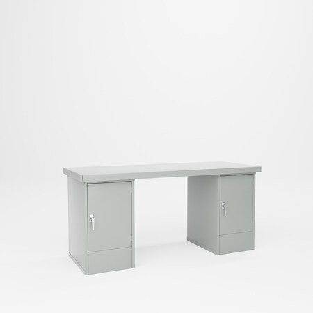 Pucel Pedestal Bench with Door Cabinet, 72 in W x 34 in H x 28 in D, Gray CB-2872-S