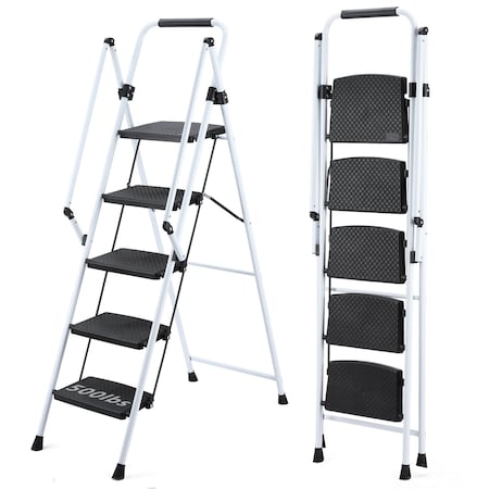 Edendirect 5.2 ft. Carbon Steel Portable Step Ladder 9 ft. Reach, 300 lb. Load Capacity for Family, Kitchen IR-W2717P239455