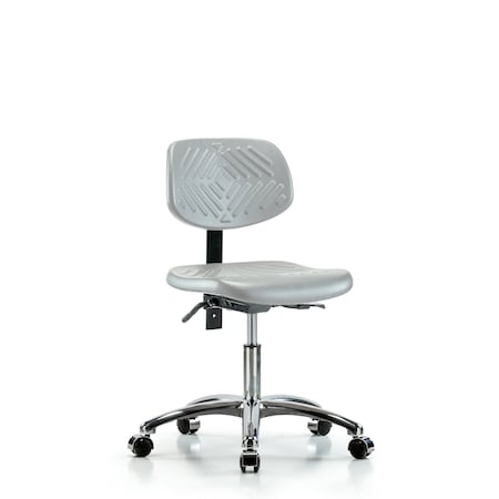 Blue Ridge Ergonomics Polyurethane Chair Chrome - Desk Height with Casters in Gray Polyurethane PDHCH-CR-T0-A0-CC-GRY