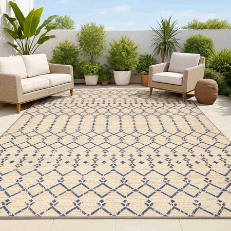 Jonathan Y Ourika Moroccan Geometric Textured Weave Beige/Navy 4 ft. x 6 ft. Indoor/Outdoor Area Rug SMB108H-4