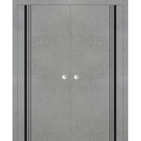 Sartodoors Modern Wood Interior Door with Hardware, Planum 0011 Concrete and Aluminum Strips, Single Panel Fra PLANUM0011ID-BTN-36