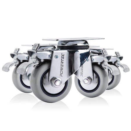 Powertec 3'' Swivel Plate Caster Wheels w/ Brake & 880 lbs Loads, Dual Locking PU Castor Wheels, 4PK 17208N