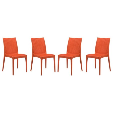 Leisuremod Weave Mace Indoor/Outdoor Dining Side Chair, Orange, 4PK MC19OR4
