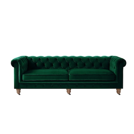 Homeroots 93" Hunter Green Velvet Chesterfield Wood Sofa 543985