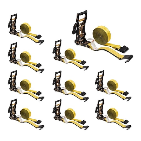 Mytee Products 2 inx30 ft Ratchet Tie-Down Straps w/Flat Hooks - 10,000 Lbs Breaking Strength, 10PK RS230-LAx10