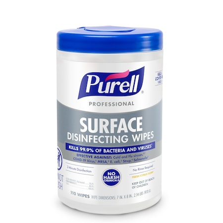 Purell Disinfecting Wipes, Canister, 110 ct Container Size, Ready to Use, Wipes, Alcohol, 6 PK 9342-06