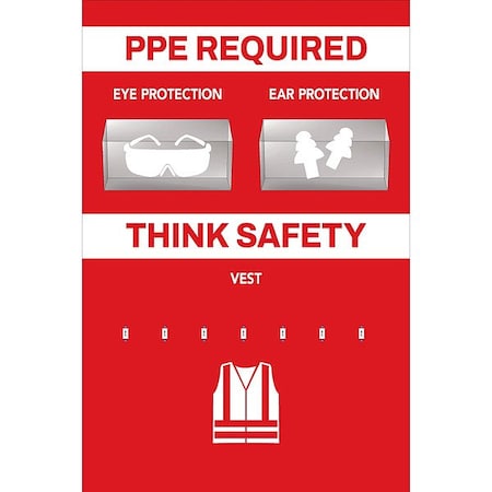 Visual Workplace PPE Shadow Board, Red, 24 in H 30-1910-3624-P22301