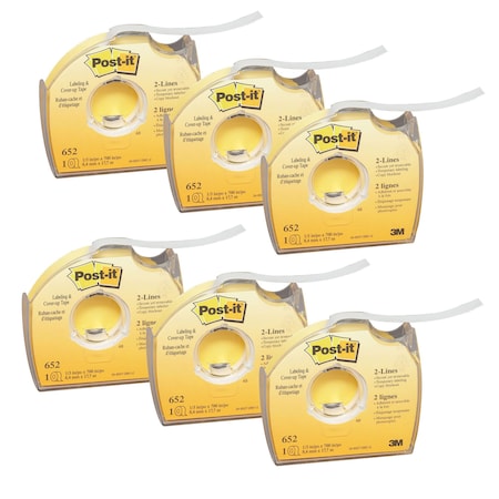 Post-It Labeling & Cover-Up Tape Roll, 2-Lines, White, 1/3in. x 700in., 6PK 7000002171