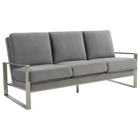 Leisuremod Jefferson Contemporary Velvet Sofa with Silver Frame, Light Grey JAS77LGR