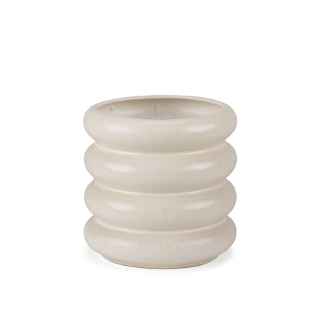 Homeroots 7" Cream Ceramic Stacking Rings Cylinder Table Vase 608374