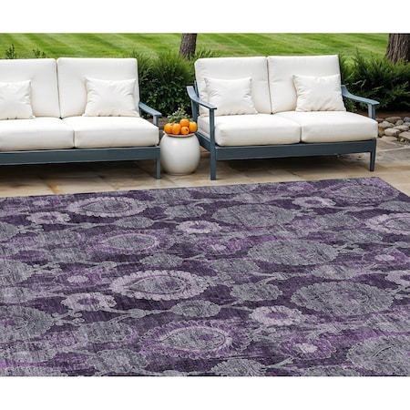 Homeroots 8' X 10' Eggplant Purple And Lavender Damask Washable Indoor Outdoor Area Rug 588163