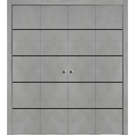 Sartodoors Sliding Closet Double Bi-fold Doors, Planum 0015 Concrete and Aluminum Strips, Sturdy Tracks Moldin PLANUM0015DBF-BTN-72 x 96 (4* 18x96)
