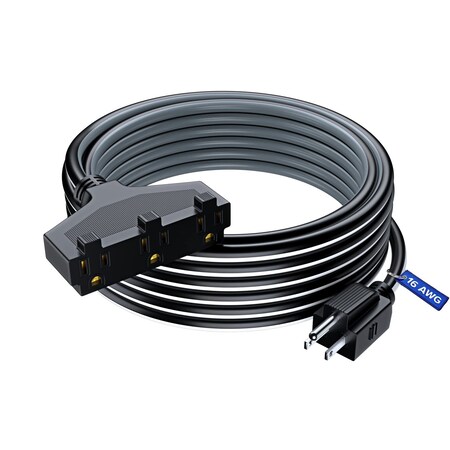 Maximm 30ft 16AWG 3-Outlet Extension Cord, ETL, Black/White/Gray C-BK/WH/GR-PI-BK-3O-30FT