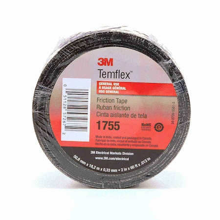 3M Electrical Tape, Black, 20 yd L, 2 in W 1755