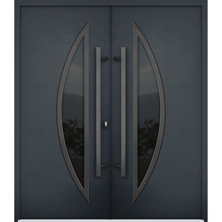 Vdomdoors Steel Double Doors Deux 6501 Anthracite Stainless Inserts Single Modern Painted DEUX6501DEXD-BLK-RH-W72 x H80
