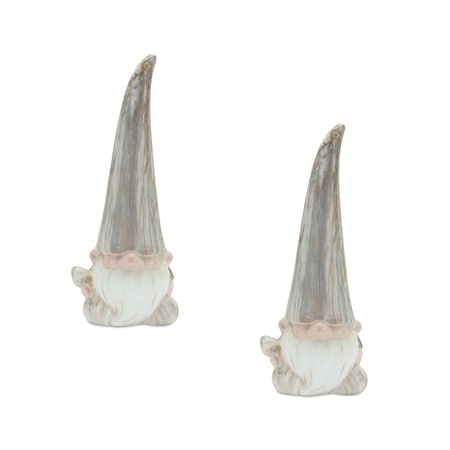 Homeroots Set of Two Gray and Beige Terracotta Fairy Christmas Standing Gnome Tabletop Sculpture, 2PK 518094