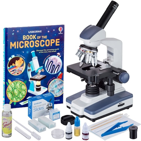 Amscope M620 Monocular Compound Microscope 40X-1000X w/LED, Slide Making Kit, Book and 5MP Digital Eyepiece M620-SP14-CLS-50P100S-WM-E5