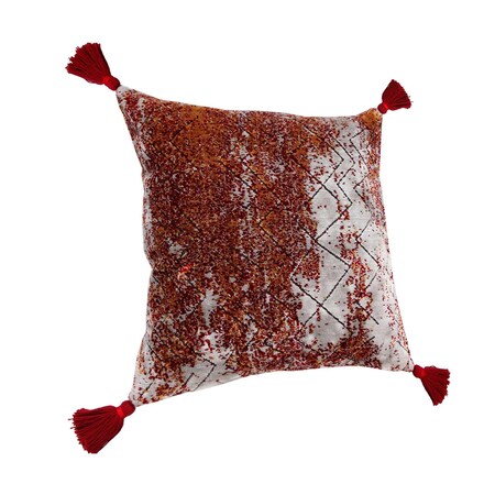 Homeroots 18" Red And Silver Abstract Geometric Viscose Throw Pillow Cover with Tassels 714218