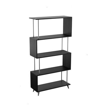 Homeroots 61" Black Wood Four Tier Etagere Bookcase 490166