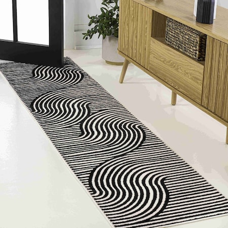 Jonathan Y Hallie High-Low Minimalist Curve Geometric Black/White 2 ft. x 8 ft. Runner Rug SCN100F-28