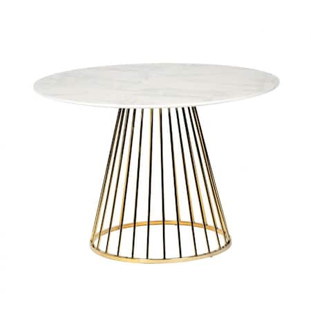 Homeroots 43" White And Gold Rounded Stainless Steel Pedestal Base Dining Table 486031