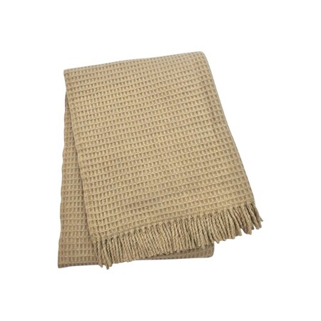 Homeroots 55" X 70" Stone Cotton Blend Woven Plush Throw Blanket with Fringe 632919