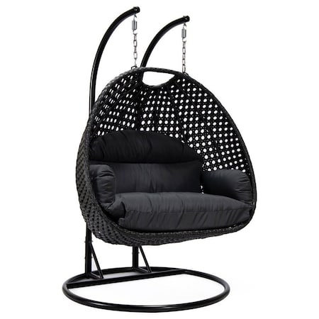 Leisuremod Mendoza Charcoal Wicker Hanging 2 person Egg Swing Chair with Dark Grey Cushions MSCCH-53DGR