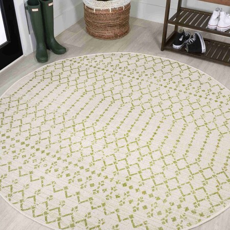 Jonathan Y Ourika Moroccan Geometric Textured Weave Cream/Green 5 ft Round Indoor/Outdoor Area Rug SMB108M-5R