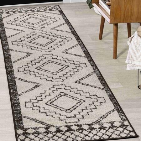 Jonathan Y Amir Moroccan Beni Souk Cream/Black 2 ft. x 14 ft. Runner Rug MOH200A-214