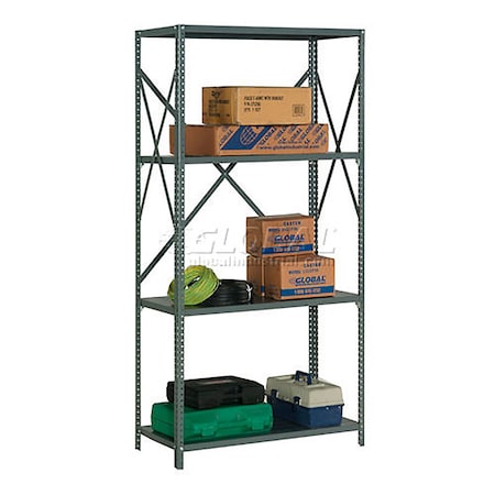 Global Industrial 4 Shelf, Open Steel Shelving, 48"W x 30"D x 73"H, Starter, 20 GA, Gray 234044A