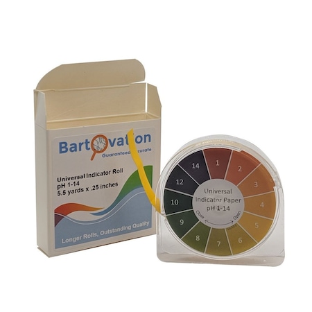 Bartovation Universal 1-14 pH Test Paper Roll, Wide Range [5.5 Yard (5m) Length x 1/4in (7mm) Thick Roll J0114R