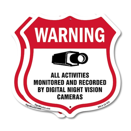 Signmission Video Surveillance Shield Sign Warning A, 12 inch X 12 inch, Plastic Sign, 2PK SHI-P-2PACK-12-474