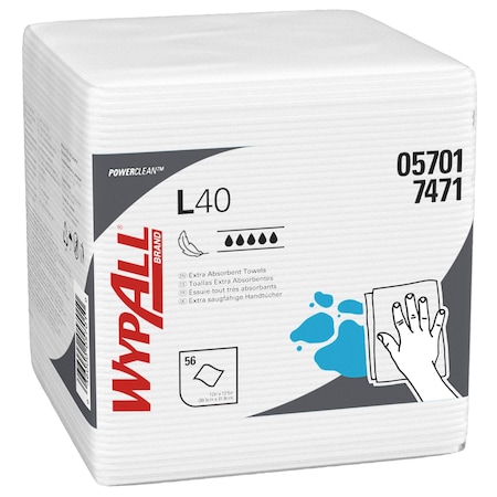 Wypall WypAll Dry Wipe, L40, 1/4 Fold, Super Heavy Absorbency, Good Wet Strength, 05701, 18 PK 05701