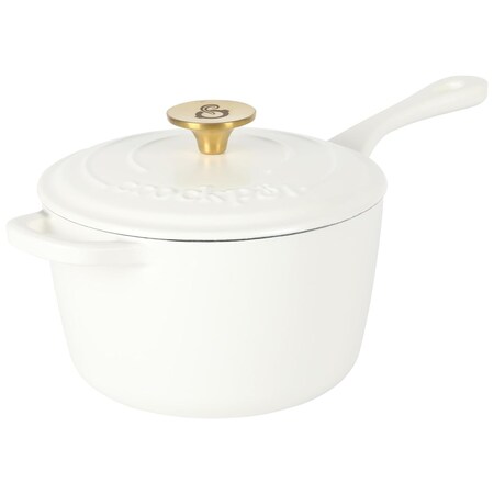 Crock-Pot Artisan 3 Quart Enameled Cast Iron Saucepan with Lid in Linen and Gold 137363.02