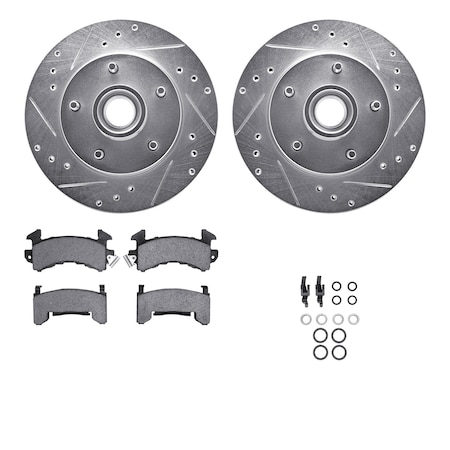 Dynamic Friction Co DFC Brake Rotor - Drilled & Slotted - Silver- Heavy Duty Brake Pad includes Hardware 7412-47004