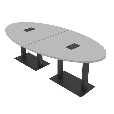Skutchi Designs Oval Conference Table With Power, 48 in W, 96 in L, Grey HAR-OVL-48X96-DOU.BK-U779-EBLK