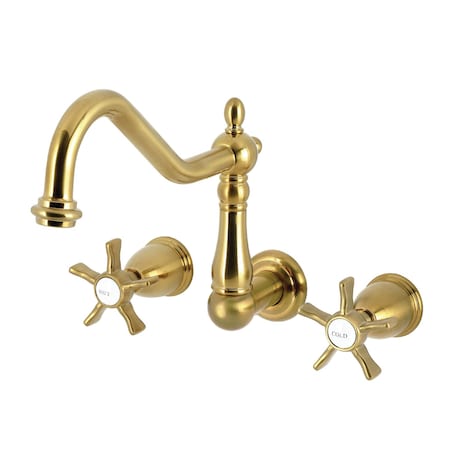 Kingston Brass Two-Handle Wall Mount Tub Faucet, Brushed Brass KS1027NX