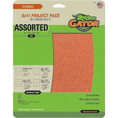 Gator Sanding Sheet, 11 in L, 9 in W, Garnet Abrasive, Paper Backing 4461