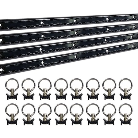 Mytee Products 8 ft L-Track Powder Coated (4) & Stud w/ Powder coated Ring (16) Tie Down System, 16PK LTK8-BLKx4-LTKS-BLKx16