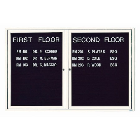 Aarco Outdoor Enclosed Directory w/ Al Frame, Powder Coated White, Letter Panel is Black Vinyl, 48''Hx72''W OADC4872W