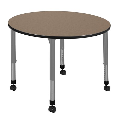 Regency Round Kee Height Adjustable Mobile Classroom Activity Table, 48 in W, 48 in L, Noble Oak TB48RNDNOAPCGY