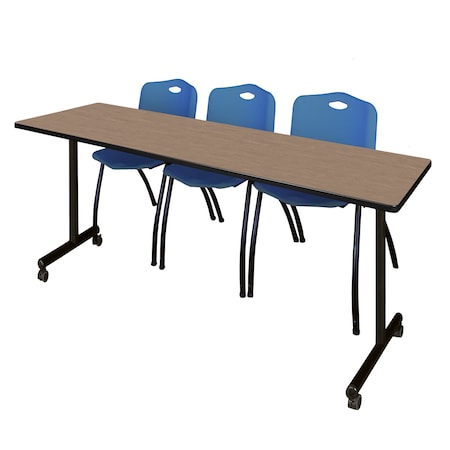 Regency Kobe Mobile T-Base Training Table W/ 2 M Stack Chairs, 84 in W, 24 in L, Noble Oak MKTRCC8424NO47BE