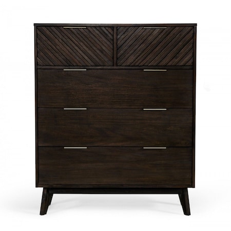 Homeroots 39" Dark Acacia Solid Wood Five Drawer Dresser 473077